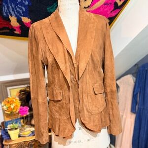 Garfield & Marks GORGEOUS Camel Brown Suede Leather Blazer Jacket Women Size 8